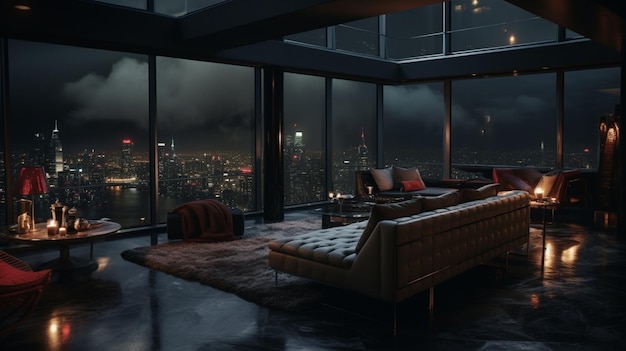 Photo interior of a luxury penthouse apartment at night