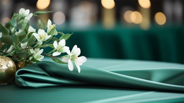 Foto interno di una stanza di lusso con tende di velluto verde e candelabri d'oro