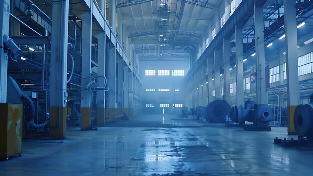 Photo the interior of a machine hall at an abandoned industrial area generative ai