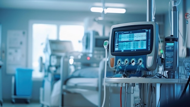 현대적인 수술실의 의료 기기의 내부, 수술실에서 생명 징후 모니터