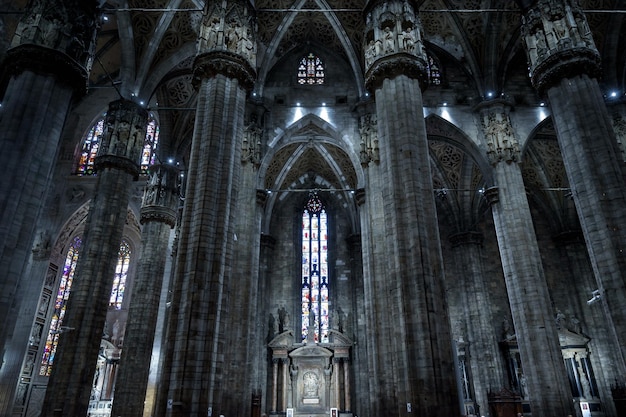 Interior of Milan Cathedral or Duomo di Milano It is great Catholic church top landmark of Milan