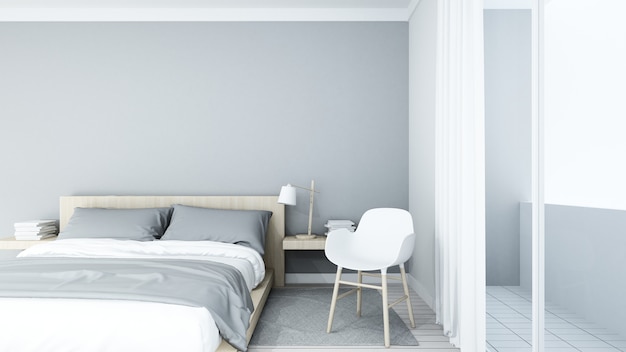 The interior minimal bedroom space in condominium and decoration white background - 3D Ren
