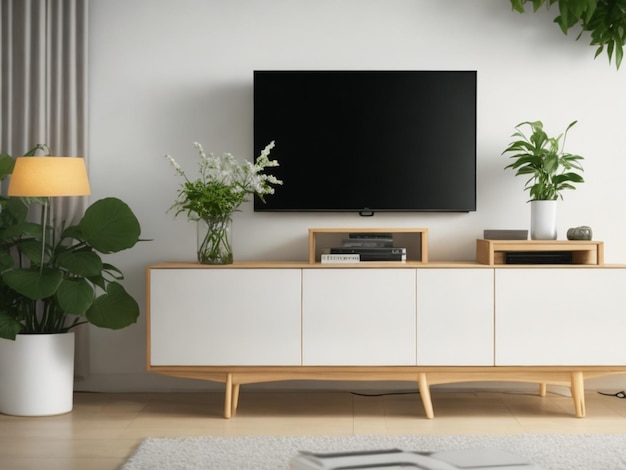 Interior mock up living room cabinet for TV or place object in modern living room Generative AI