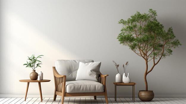 Interior mock up living room with armchair on empty white wall background3d rendering