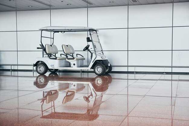 Interior of modern airport at daytime with no people inside it