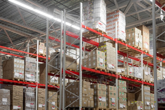 Interior of a modern automated logistics center blurred photography defocus