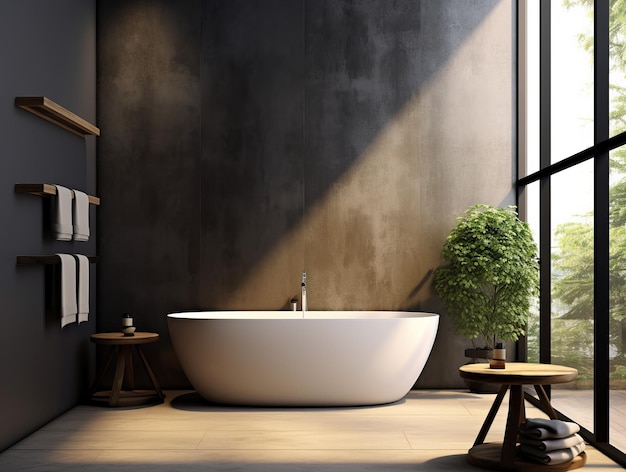 Interior of modern bathroom with blank walls