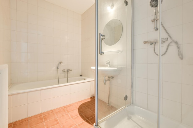 Interior of modern bathroom with cabinet and sink