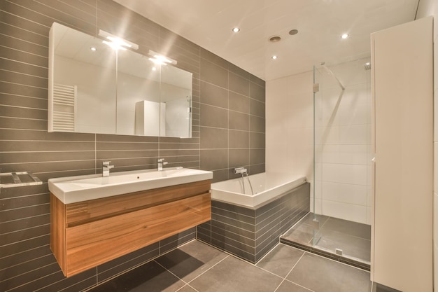 The interior of a modern bathroom