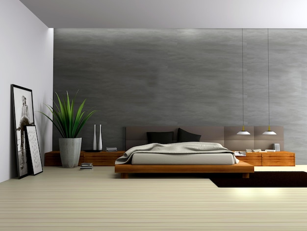 Interior of modern bedroom 3D rendering