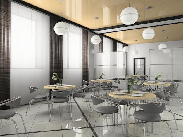 Interior of modern bistro cafe 3D rendering