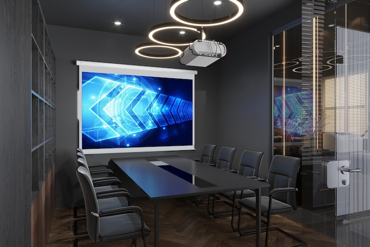 Photo interior of a modern building in future built in meeting room