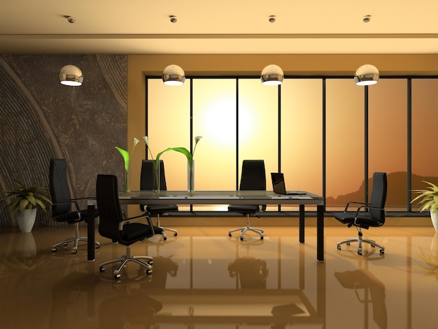 Interior of the modern cabinet for negotiations 3D rendering