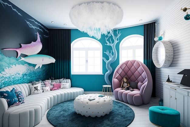 Interior of modern children039s room with stylish furniture and toys Kids play room kids bed room Ch