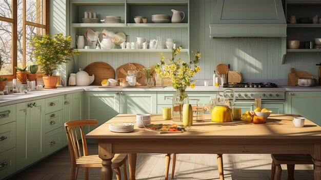 Premium AI Image | Interior of modern classic kitchen wooden dining ...