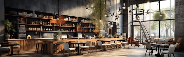 Photo interior of modern coffee shop in loft style