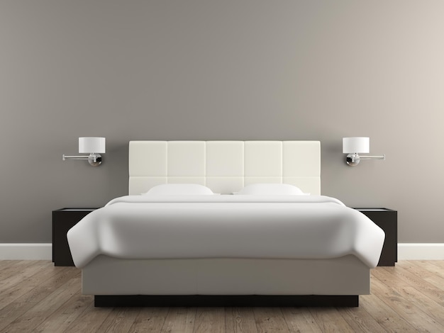 モダンなデザインの寝室の 3 D レンダリングのインテリア