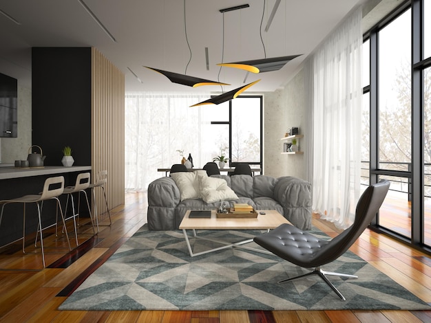 Photo interior modern design room 3d illustration