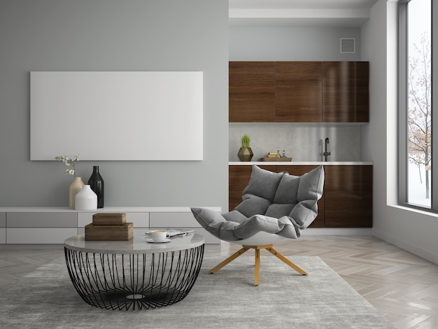 Interior modern design room 3D illustration