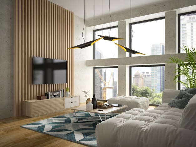 Interior of modern design room 3D illustration