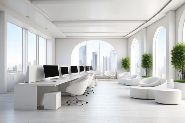 Photo interior of modern design white office 3d rendering