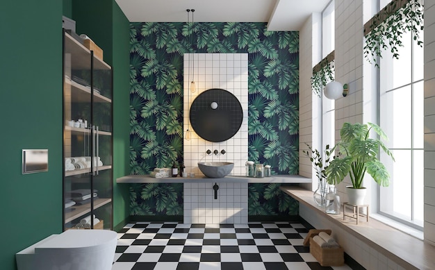 현대 녹지 욕실 3d 렌더링의 인테리어