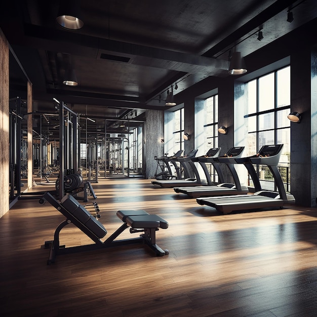 Photo interior of modern gym with equipment and modern design