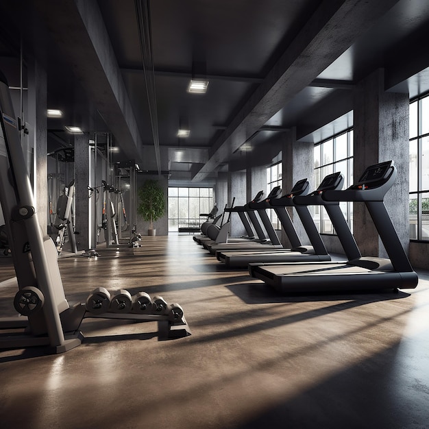 Photo interior of modern gym with equipment and modern design