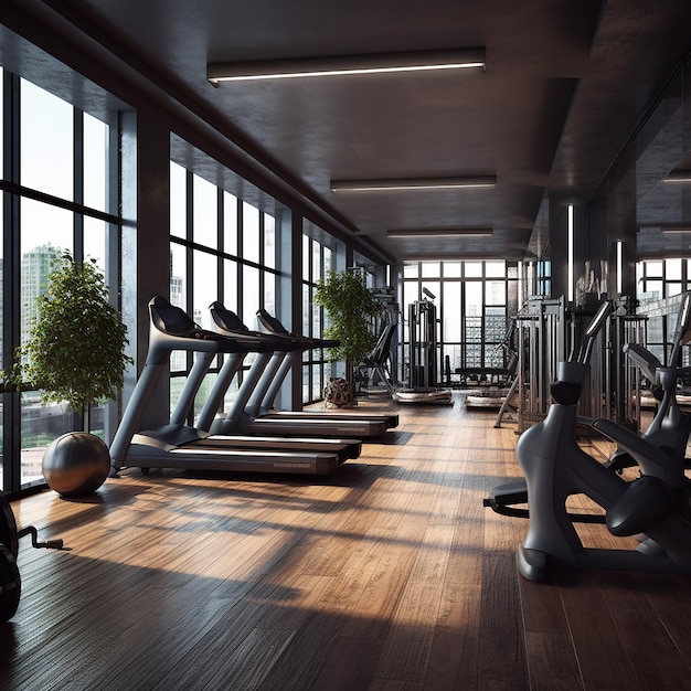 Interior of modern gym with equipment and modern design