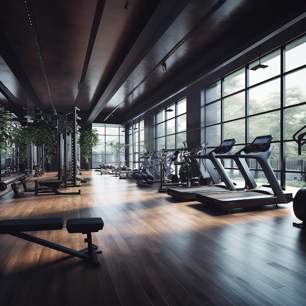 Interior of modern gym with equipment and modern design