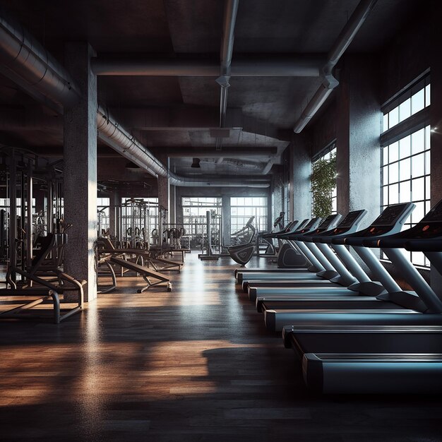 Interior of modern gym with equipment and modern design