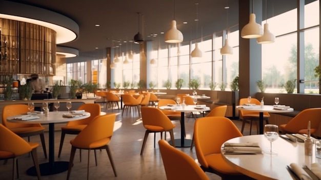 Interior of a modern hotel restaurant Generative AI