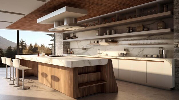 Interior of modern kitchen in penthouse