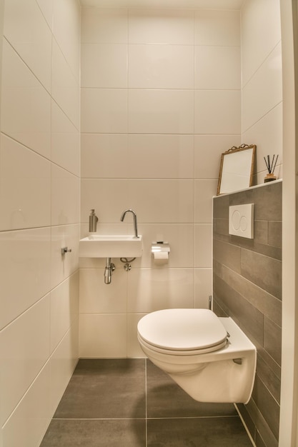 Interior of modern light bathroom with toilet