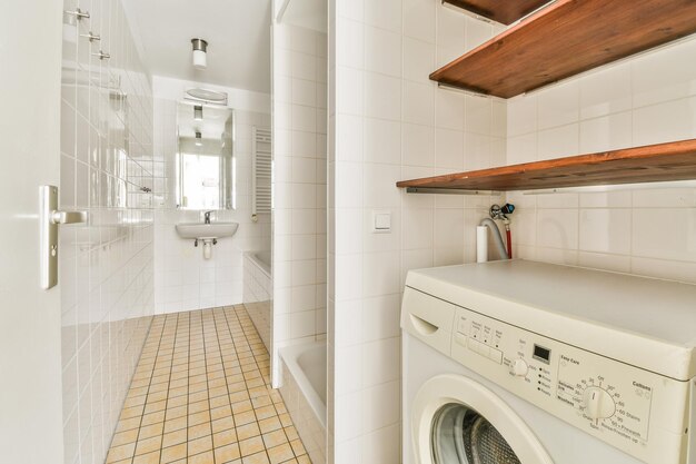 Photo interior of modern light bathroom with toilet