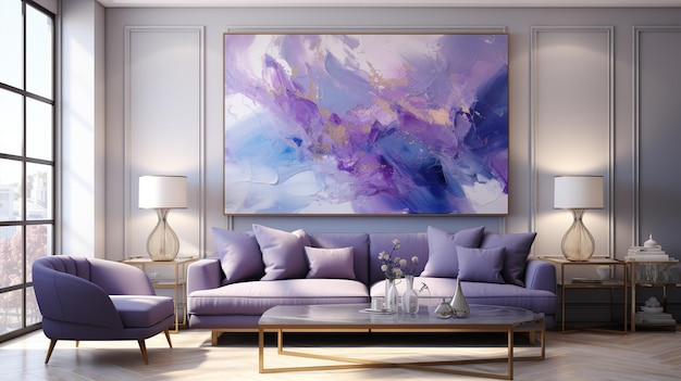 Interior of modern living room in Lilac violet purples tone