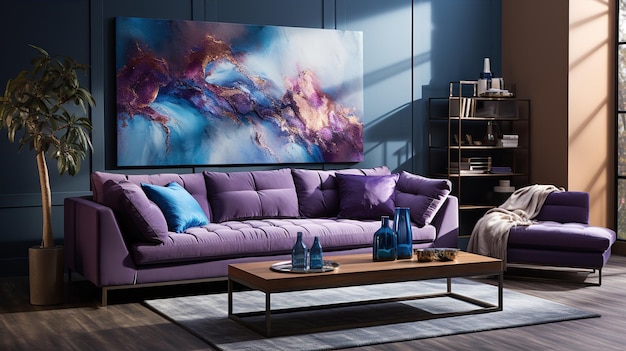 Interior of modern living room in Lilac violet purples tone