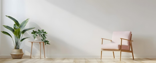 의자 및 식물 3d 렌더링과 함께 현대적인 거실의 인테리어