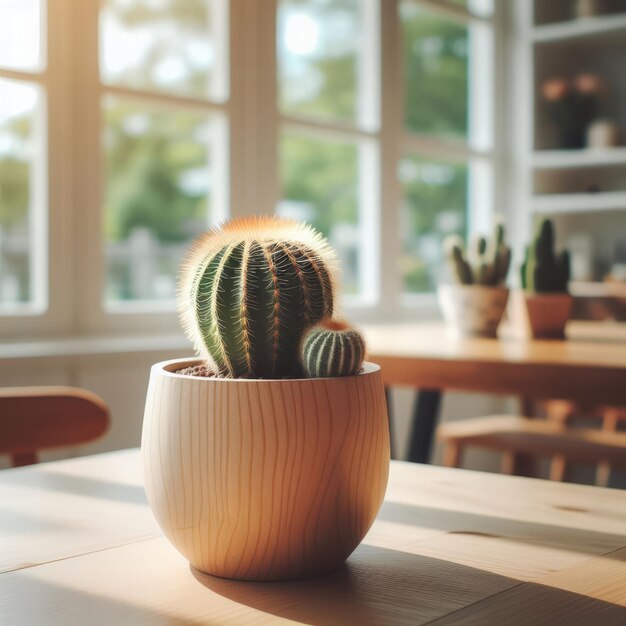 Interior of modern living room with cactus in pot and decor