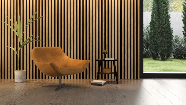 Interior of modern living room with chair 3 D rendering