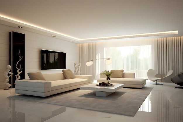 Interior of modern living room with white sofa