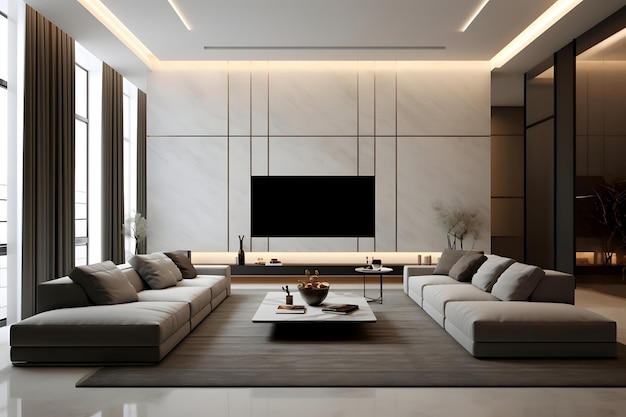 Interior of modern living room with white sofa