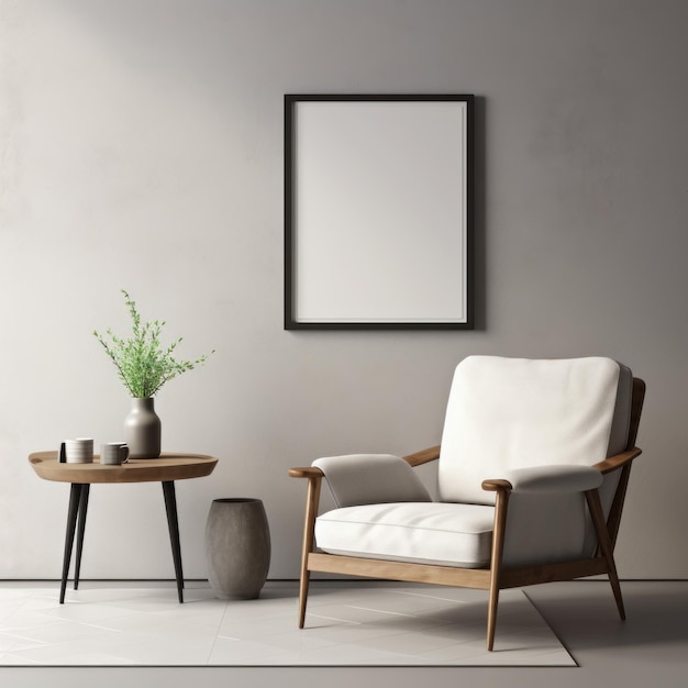 Interior of modern living room with white walls concrete floor