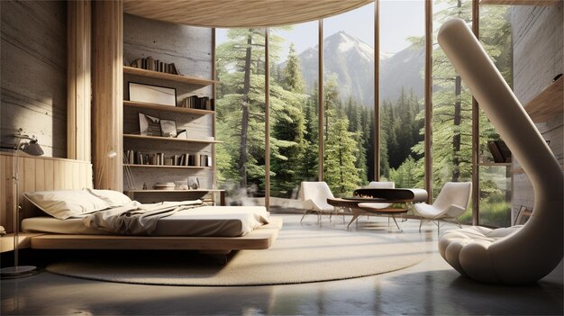 Interior of modern living room with white walls wooden floor large windows and white sofas 3d ren