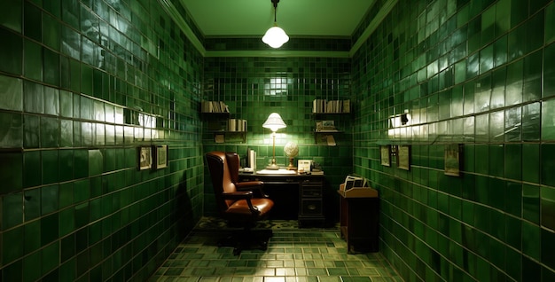 interior of a modern office doctor small office green tile walls