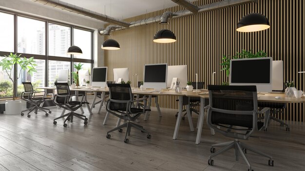 Interior of modern office room 3D rendering