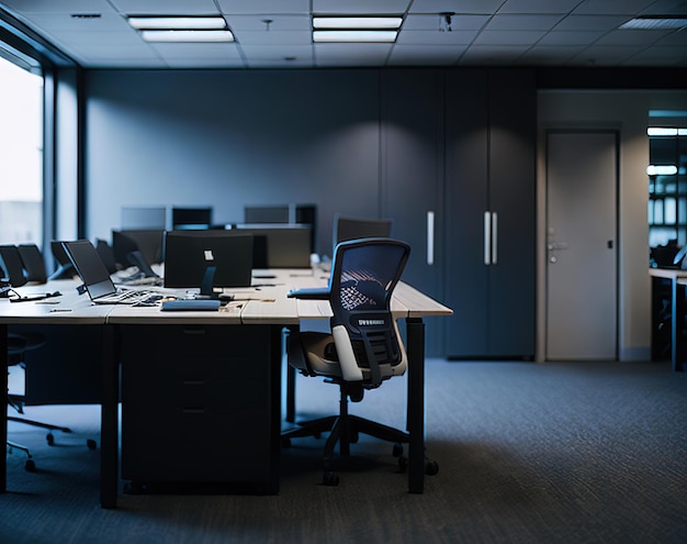 Photo interior of modern office with computer