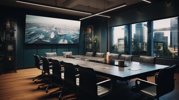 Photo interior of modern office with world map