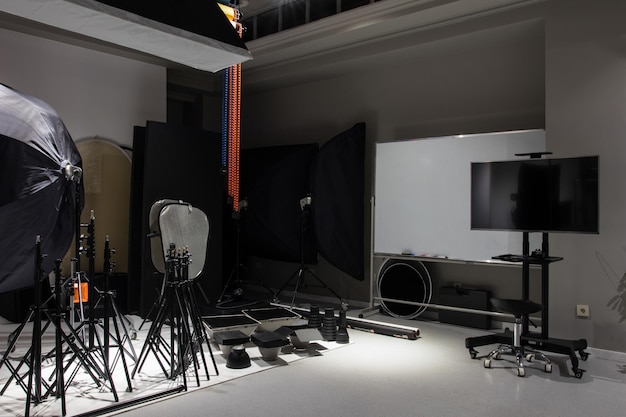 Interior of a modern photo studio Technics and equipment