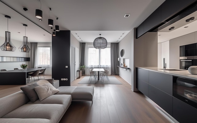 Photo interior of a modern renovated apartment. ai, generative ai